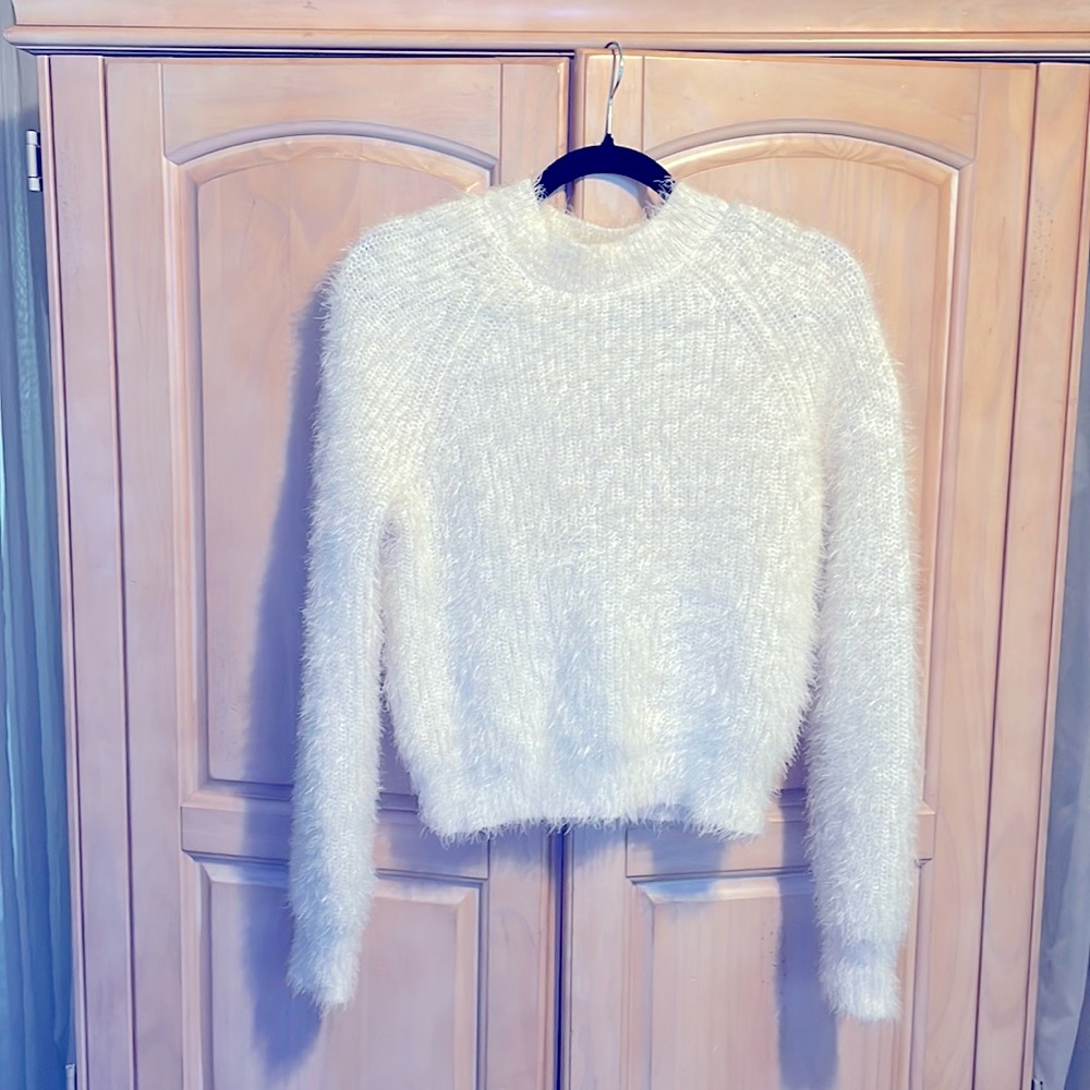 White, Fluffy, Ladies size Small Sweater.